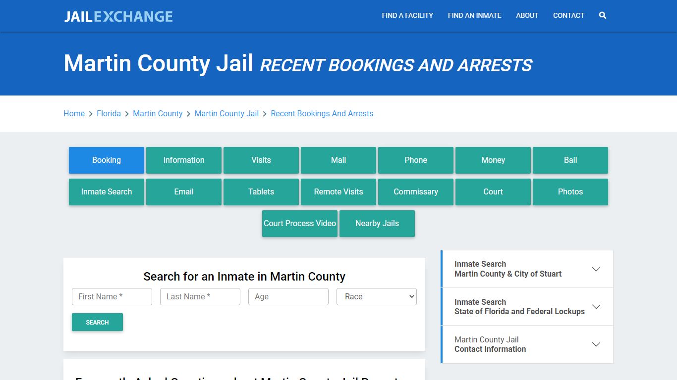 Martin County Jail FL Recent Arrests and Bookings - Jail Exchange